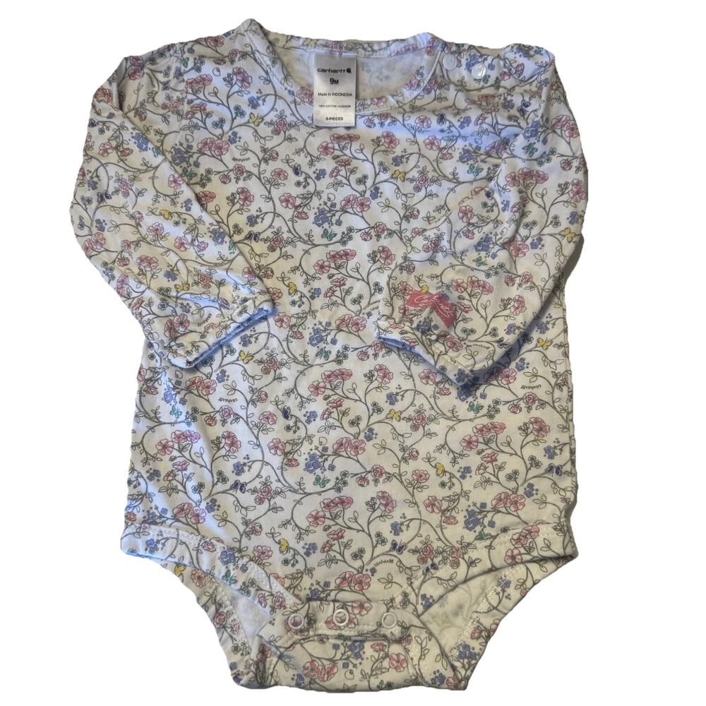 Floral Carhartt Baby One Piece 9 Months Long Piece Bodysuit Girls Snap Closure